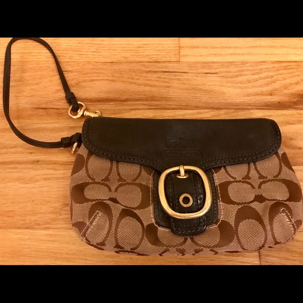 Coach Wristlet with faux black leather buckle